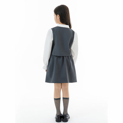 MyKids-USA® Kids Girls Long Sleeves Color Patchwork Top and Plain Skirt Clothing Set