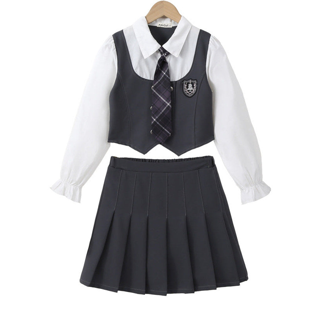 MyKids-USA® Kids Girls Long Sleeves Color Patchwork Top and Plain Skirt Clothing Set