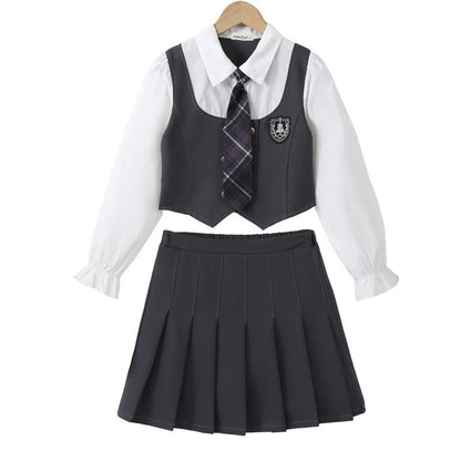 MyKids-USA® Kids Girls Long Sleeves Color Patchwork Top and Plain Skirt Clothing Set