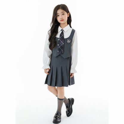 MyKids-USA® Kids Girls Long Sleeves Color Patchwork Top and Plain Skirt Clothing Set
