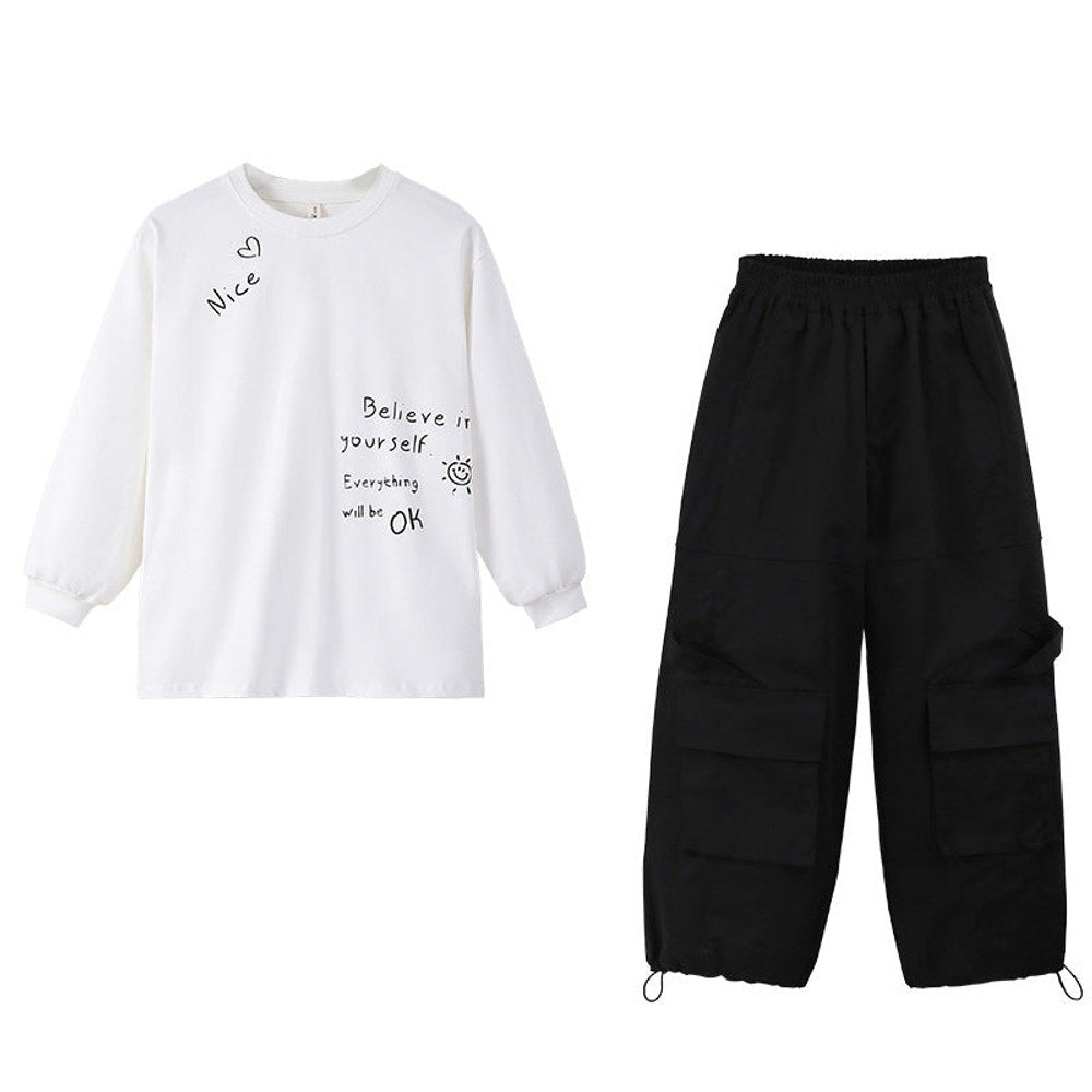MyKids-USA® Kids Girls Long Sleeves Letters Pattern Sweatshirt and Black Pants Clothing Set