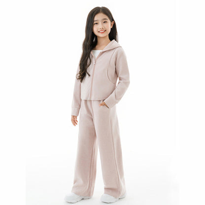 MyKids-USA® Kids Girls White Top, Long Sleeves Solid Color Zip-up Hooded Coat and Simple Pants Clothing Set