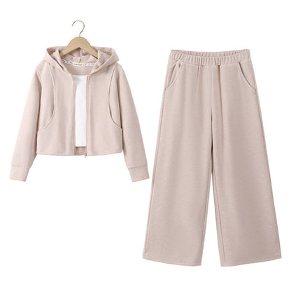 MyKids-USA® Kids Girls White Top, Long Sleeves Solid Color Zip-up Hooded Coat and Simple Pants Clothing Set