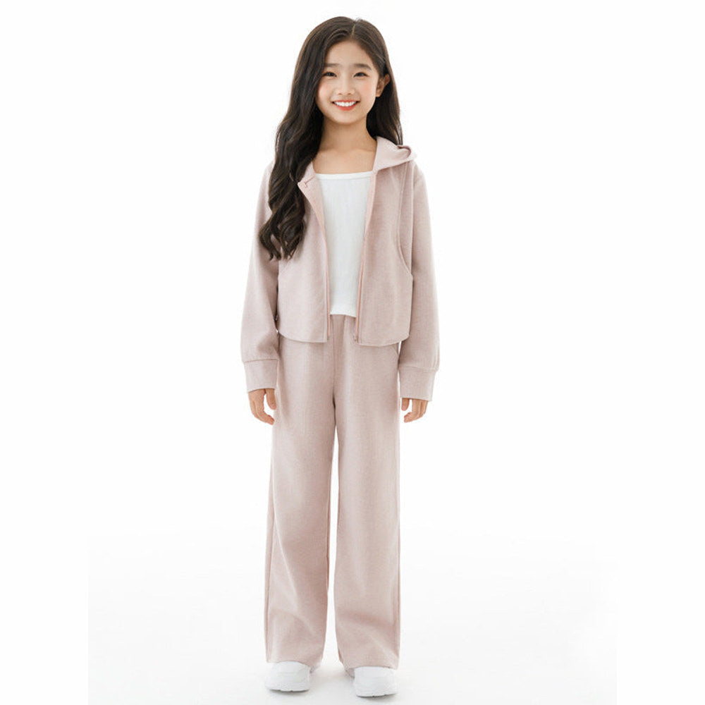MyKids-USA® Kids Girls White Top, Long Sleeves Solid Color Zip-up Hooded Coat and Simple Pants Clothing Set