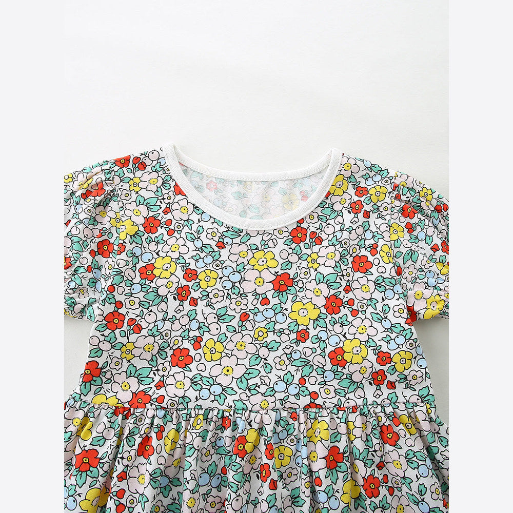 MyKids-USA® Cute Floral Pattern Short Sleeves Dress for Stylish Girls