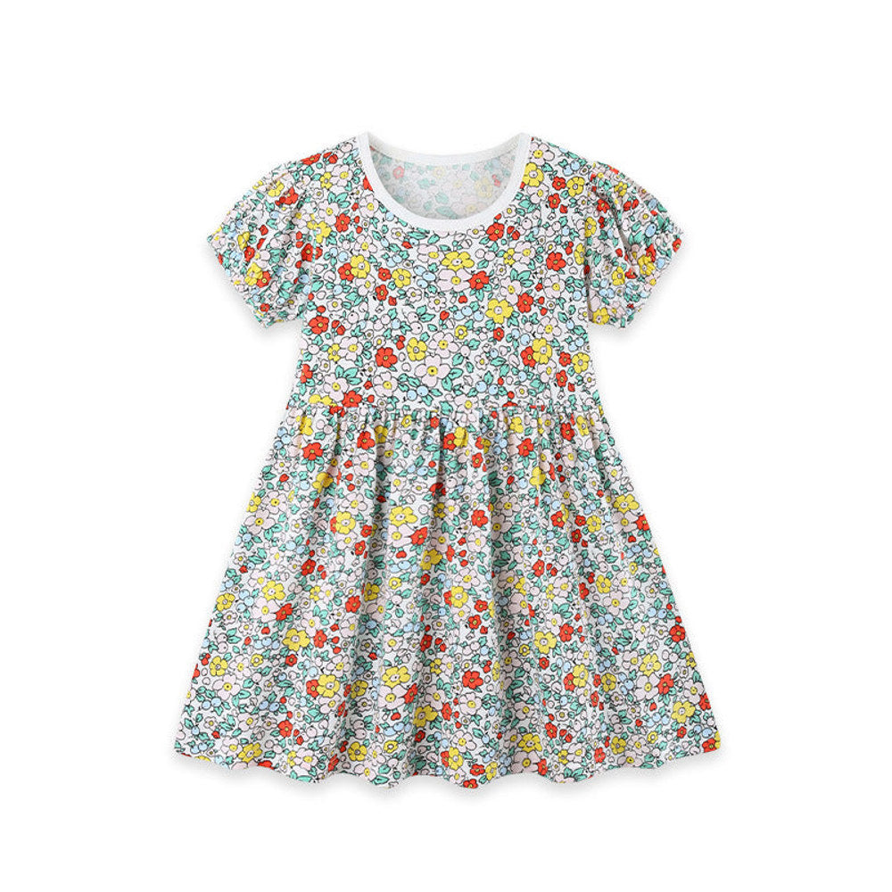 MyKids-USA® Cute Floral Pattern Short Sleeves Dress for Stylish Girls