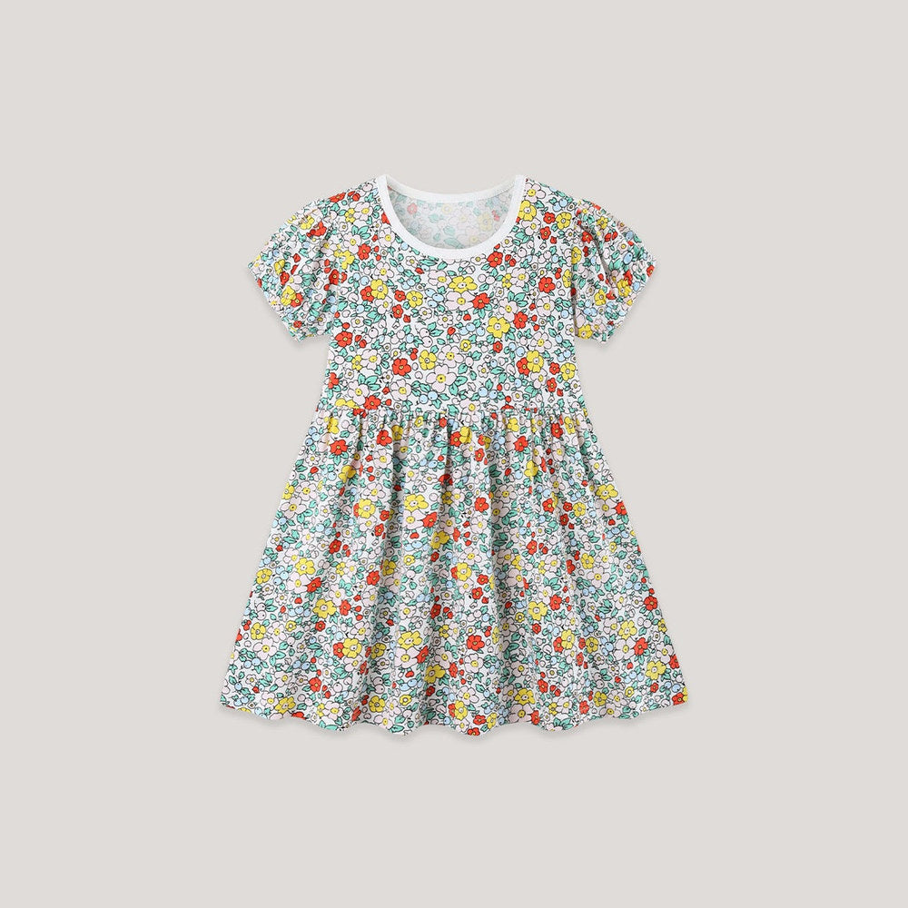 MyKids-USA® Cute Floral Pattern Short Sleeves Dress for Stylish Girls