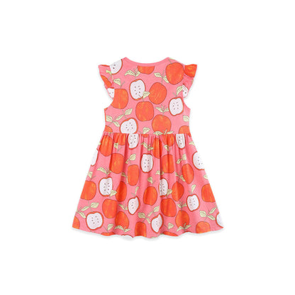 MyKids-USA® Cute Cartoon Apples Pattern Fly Sleeves Dress for Stylish Girls