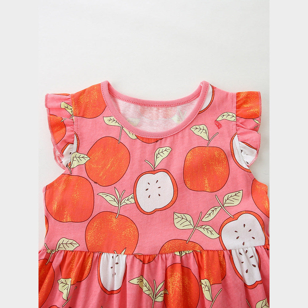 MyKids-USA® Cute Cartoon Apples Pattern Fly Sleeves Dress for Stylish Girls