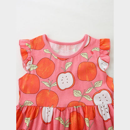 MyKids-USA® Cute Cartoon Apples Pattern Fly Sleeves Dress for Stylish Girls