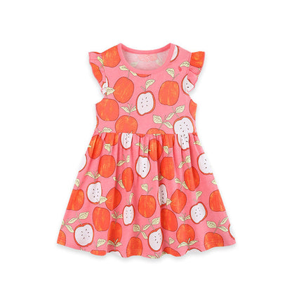 MyKids-USA® Cute Cartoon Apples Pattern Fly Sleeves Dress for Stylish Girls