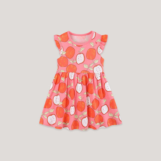 MyKids-USA® Cute Cartoon Apples Pattern Fly Sleeves Dress for Stylish Girls