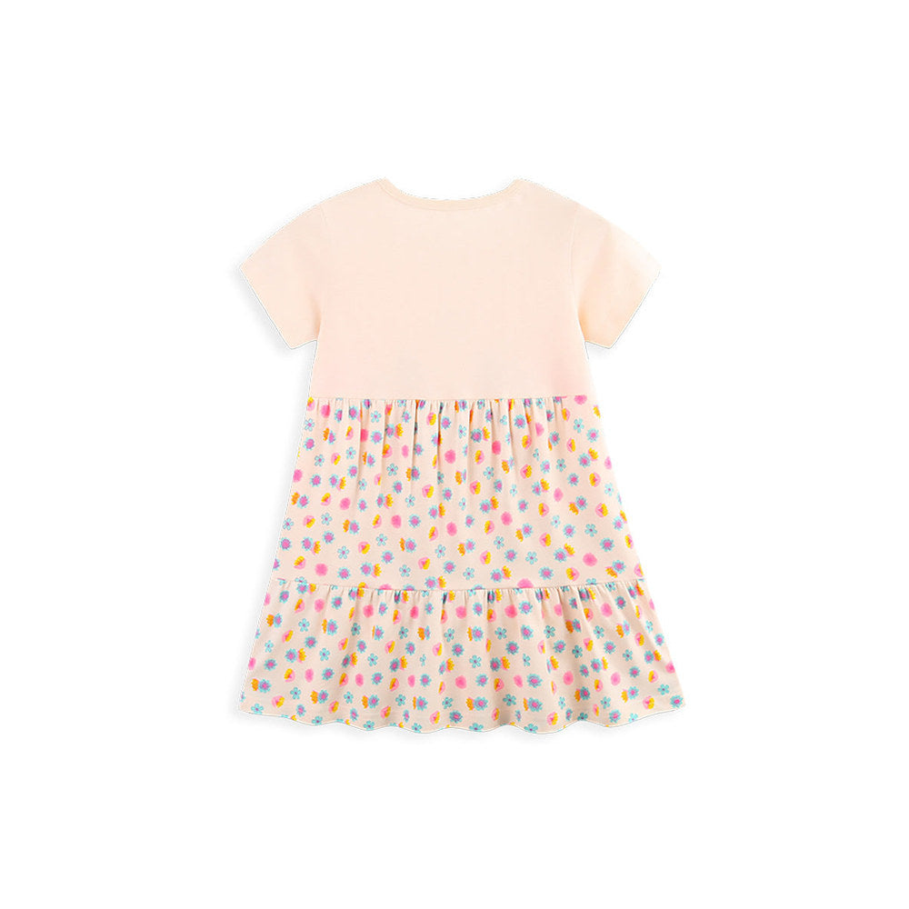 MyKids-USA® Cute Birds Cartoon Pattern Short Sleeves Floral Dress