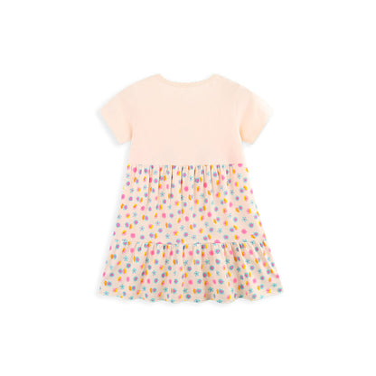 MyKids-USA® Cute Birds Cartoon Pattern Short Sleeves Floral Dress