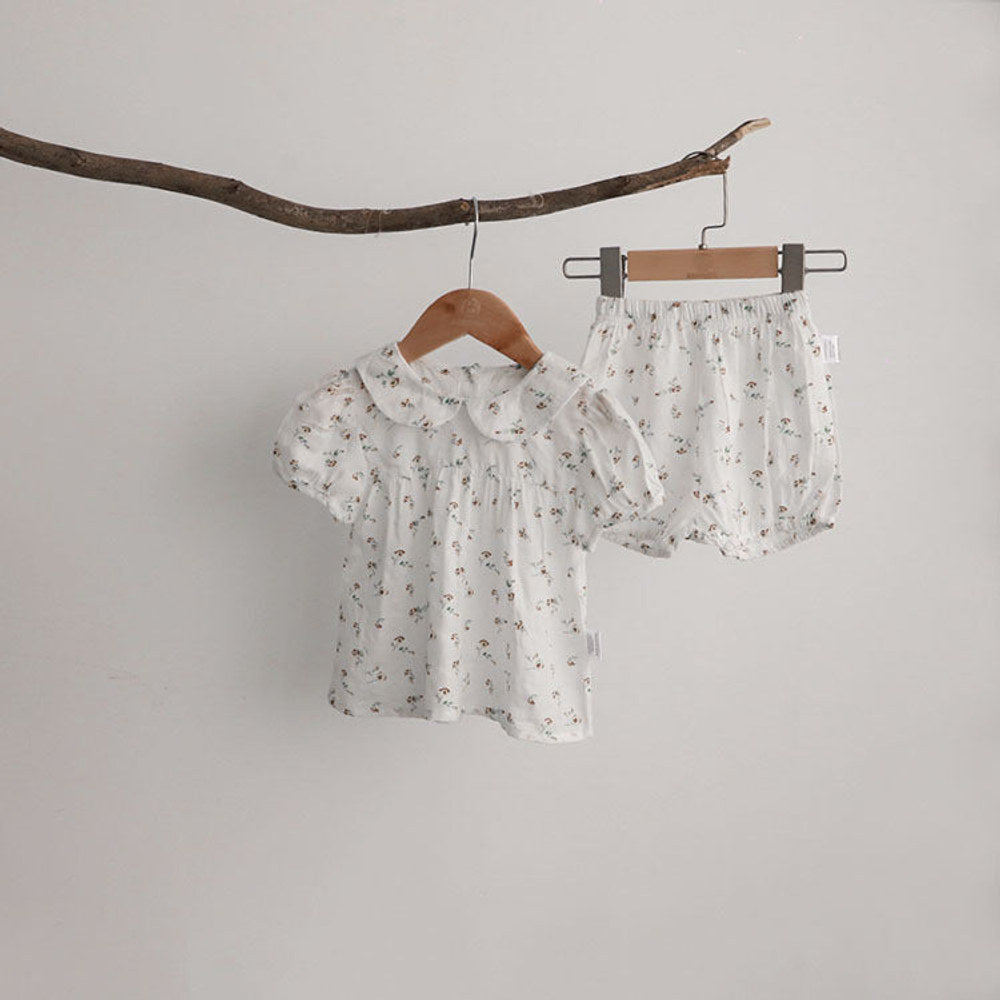 MyKids-USA® Baby Kids Girls Short Sleeves Peter Pan Collar Top and Shorts Floral Clothing Set