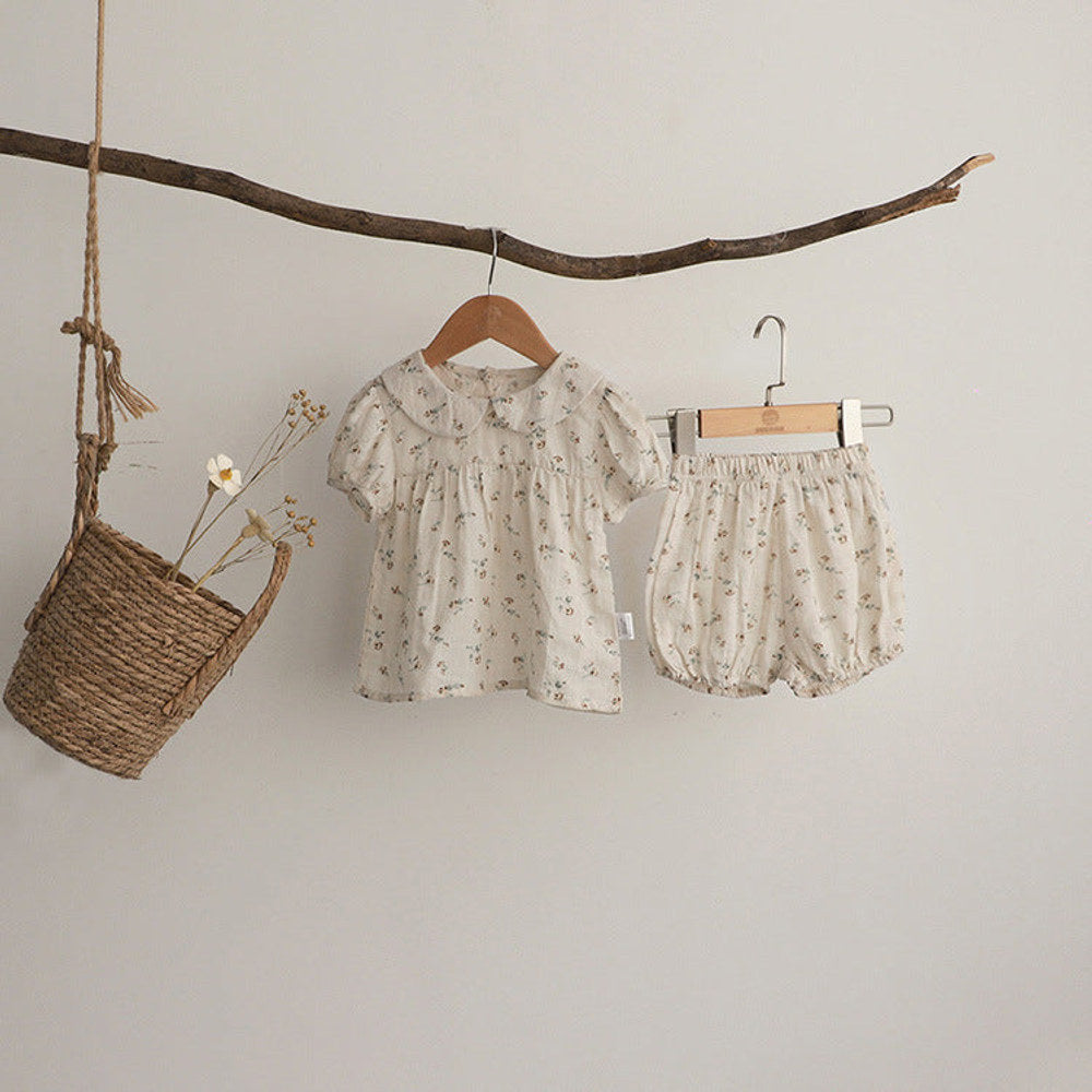 MyKids-USA® Baby Kids Girls Short Sleeves Peter Pan Collar Top and Shorts Floral Clothing Set