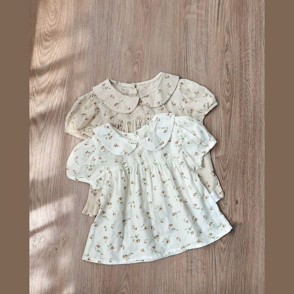 MyKids-USA® Baby Kids Girls Short Sleeves Peter Pan Collar Top and Shorts Floral Clothing Set