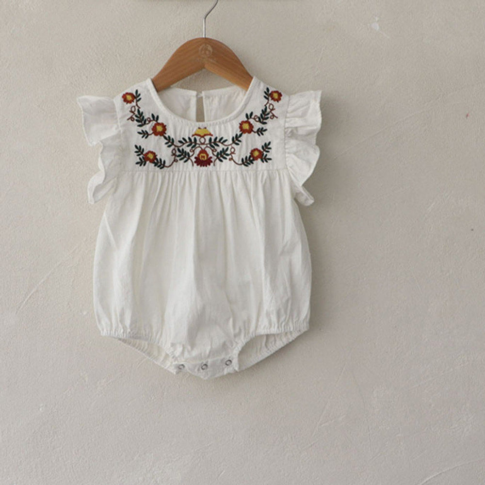 MyKids-USA® Baby Girls Fly Sleeves Flowers Pattern Embroidered Bodysuit