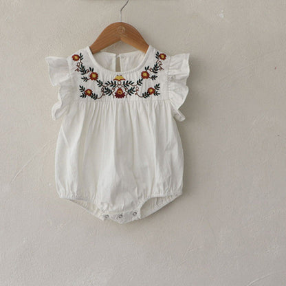 MyKids-USA® Baby Girls Fly Sleeves Flowers Pattern Embroidered Bodysuit