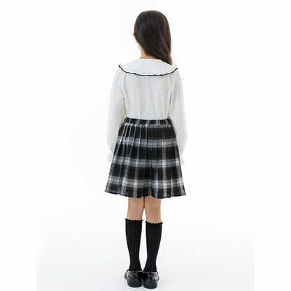 MyKids-USA® Kids Girls White Top, Sleeveless Vest and Plaid Skirt Clothing Set