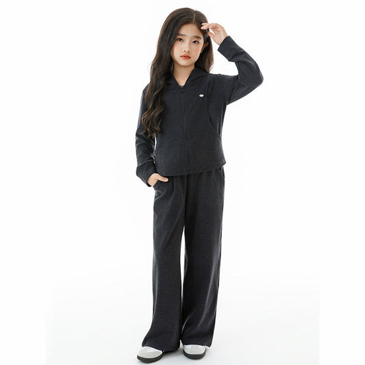 MyKids-USA® Kids Girls Long Sleeves Plain Zip-up Hoodie and Black Pants Clothing Set