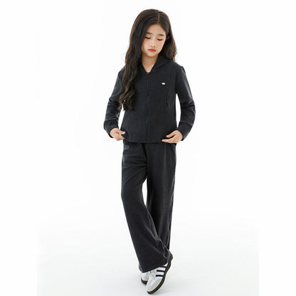 MyKids-USA® Kids Girls Long Sleeves Plain Zip-up Hoodie and Black Pants Clothing Set