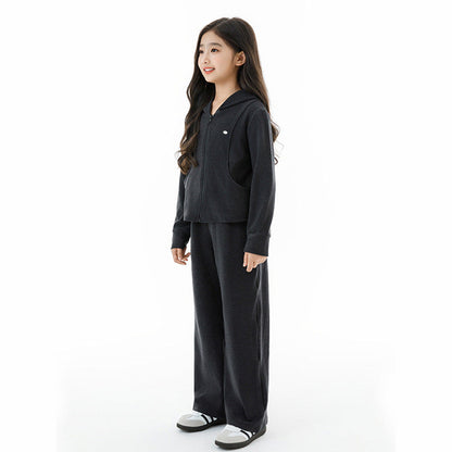 MyKids-USA® Kids Girls Long Sleeves Plain Zip-up Hoodie and Black Pants Clothing Set