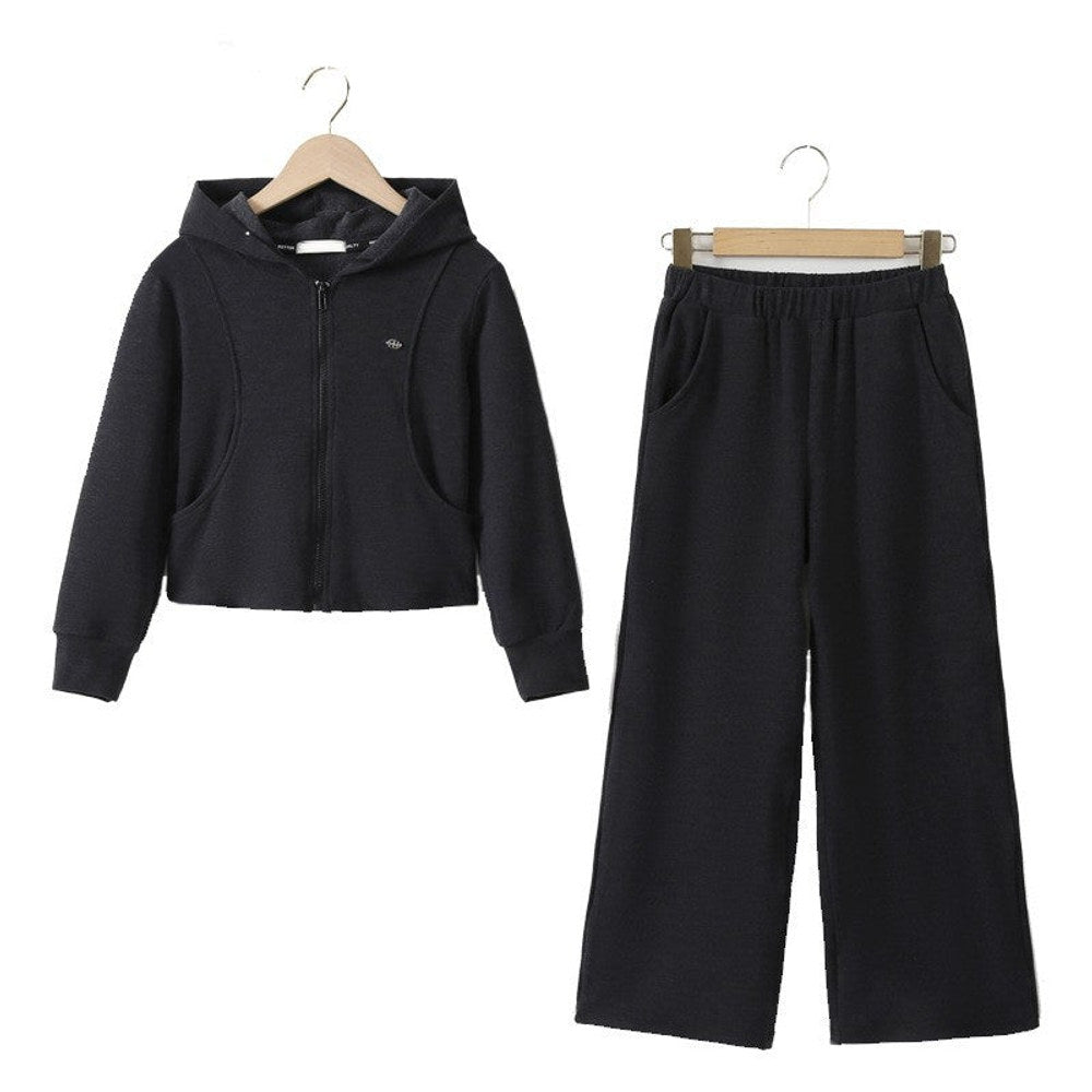 MyKids-USA® Kids Girls Long Sleeves Plain Zip-up Hoodie and Black Pants Clothing Set
