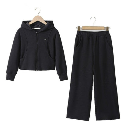 MyKids-USA® Kids Girls Long Sleeves Plain Zip-up Hoodie and Black Pants Clothing Set
