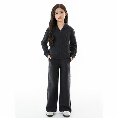 MyKids-USA® Kids Girls Long Sleeves Plain Zip-up Hoodie and Black Pants Clothing Set