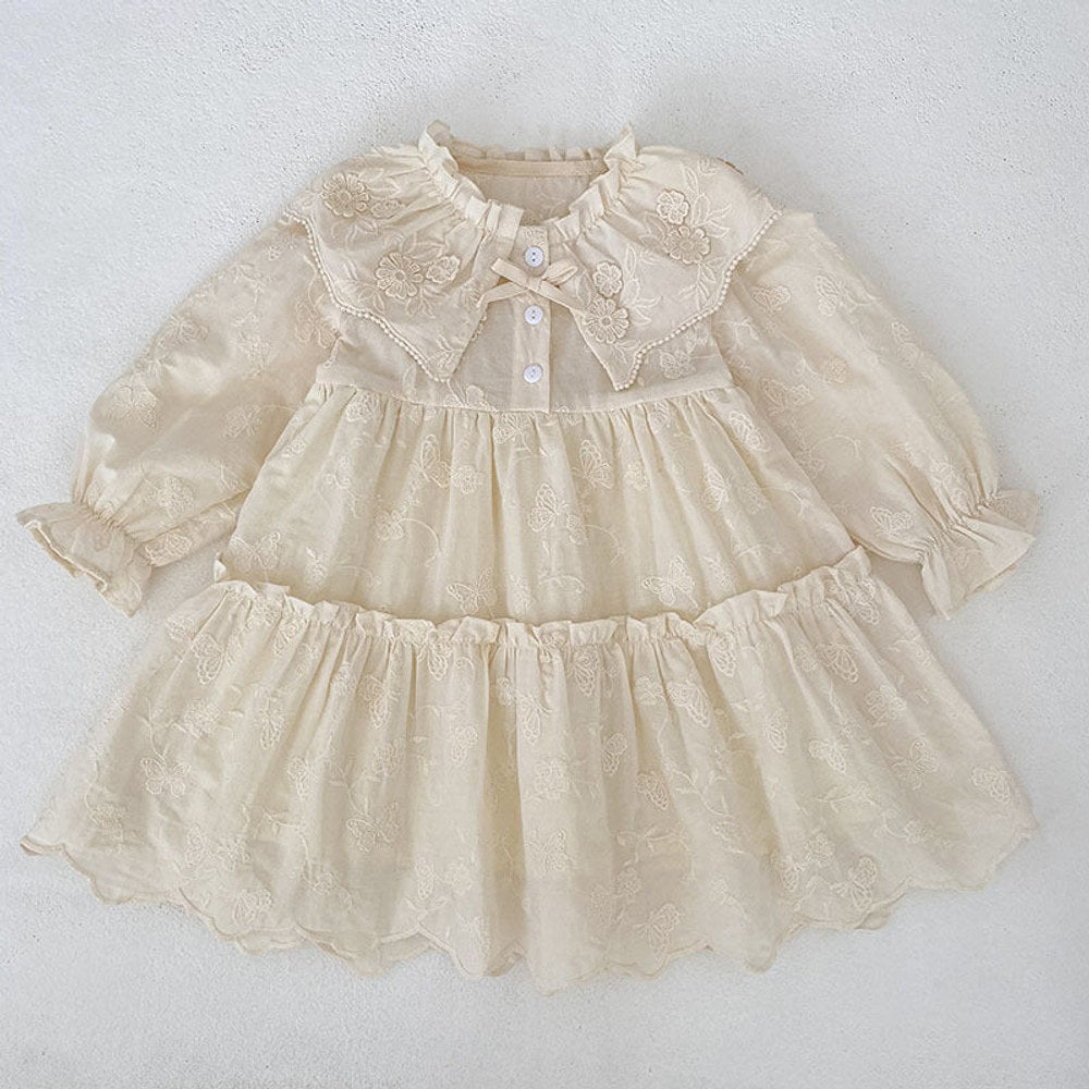 MyKids-USA® Baby Girls Flowers Pattern Long-sleeved Peter Pan Collar Onesies and Dress – Princess Sister Matching Set