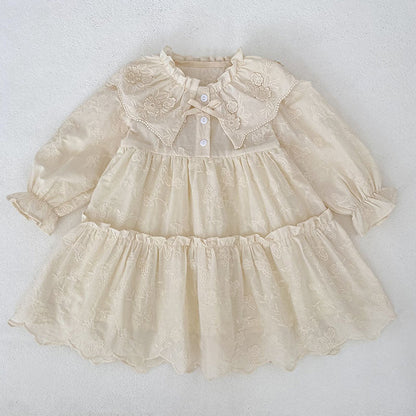 MyKids-USA® Baby Girls Flowers Pattern Long-sleeved Peter Pan Collar Onesies and Dress – Princess Sister Matching Set