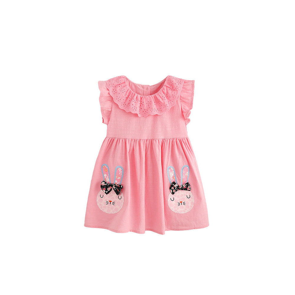 MyKids-USA® Cute Cartoon Rabbits Pattern Fly Sleeves Dress for Stylish Girls
