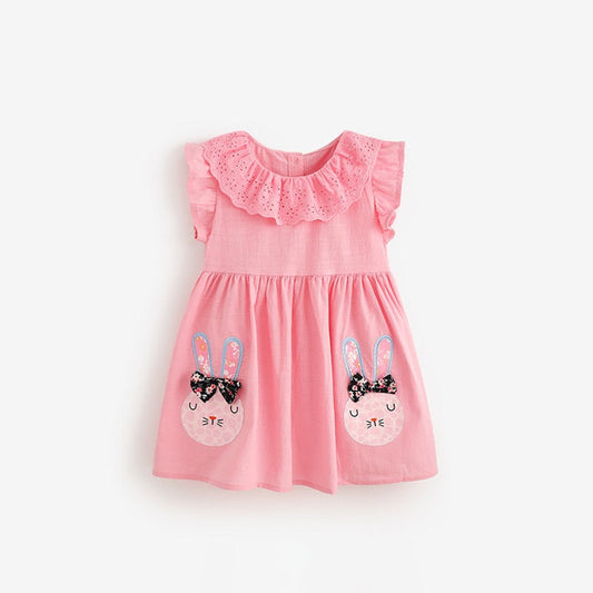 MyKids-USA® Cute Cartoon Rabbits Pattern Fly Sleeves Dress for Stylish Girls