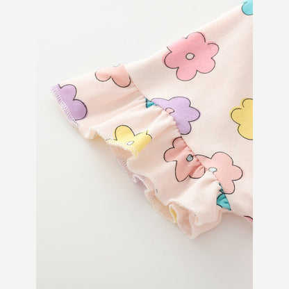 MyKids-USA® Cute Flowers Pattern Short Sleeves Dress for Stylish Girls
