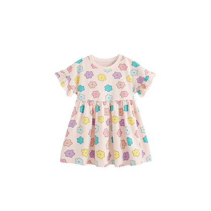 MyKids-USA® Cute Flowers Pattern Short Sleeves Dress for Stylish Girls