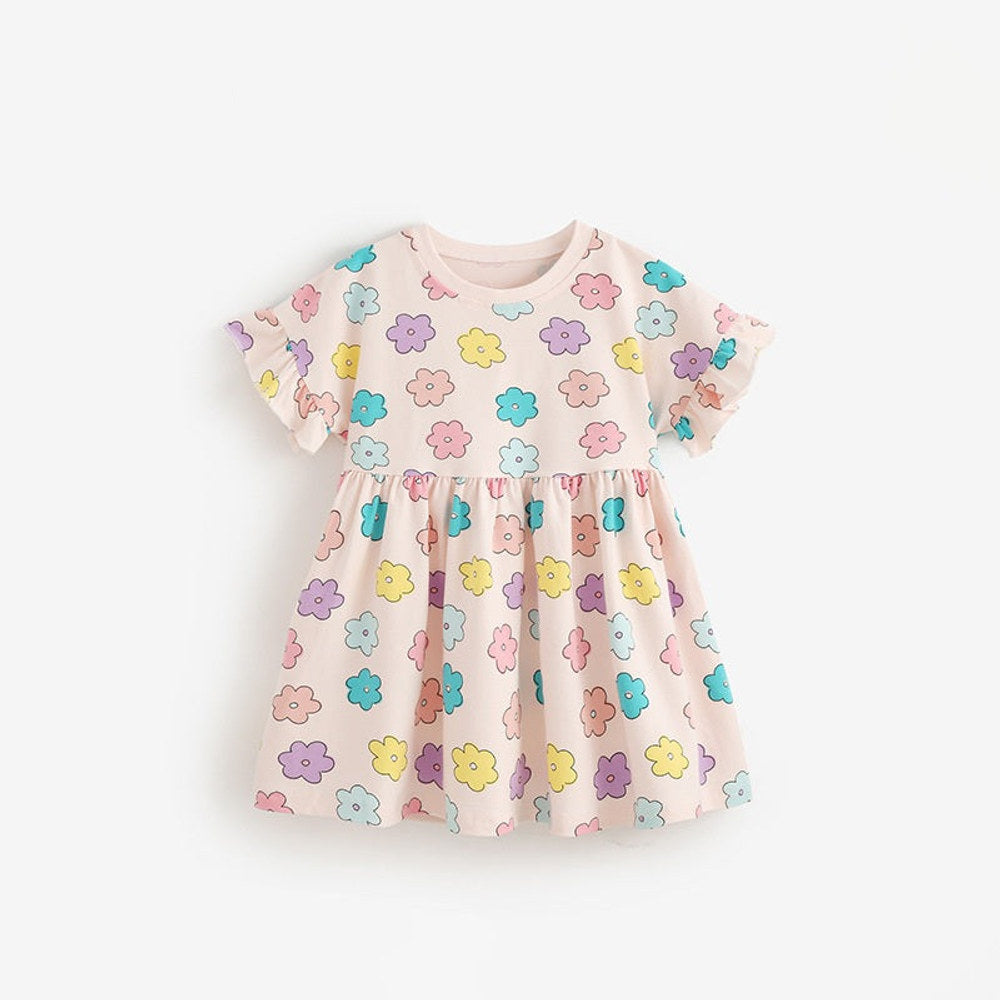 MyKids-USA® Cute Flowers Pattern Short Sleeves Dress for Stylish Girls