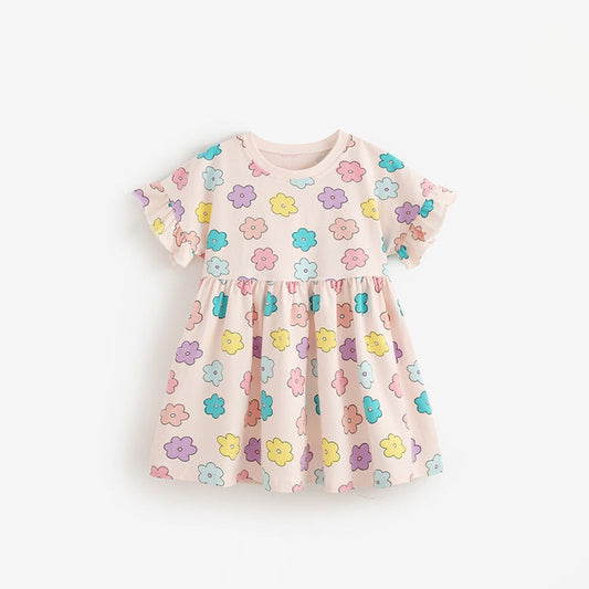 MyKids-USA® Cute Flowers Pattern Short Sleeves Dress for Stylish Girls