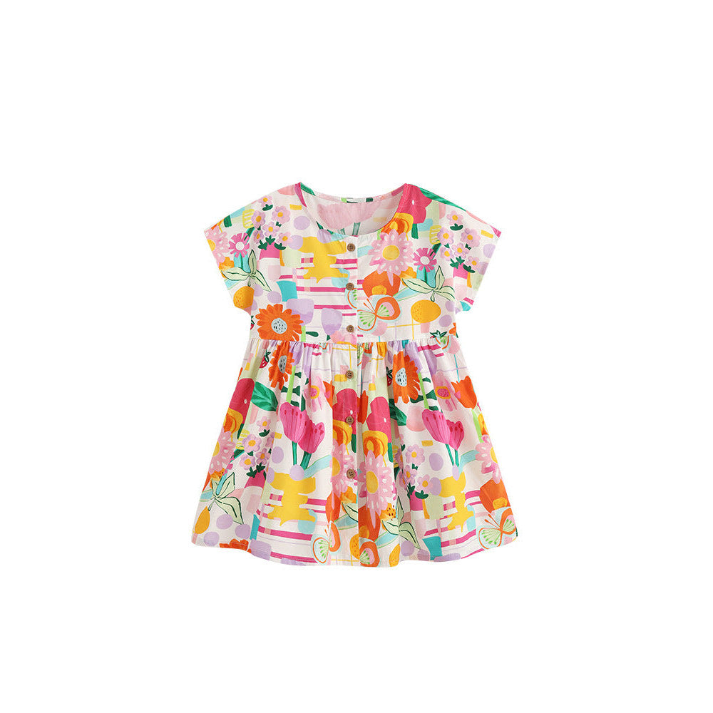MyKids-USA® Cute Flowers Pattern Short Sleeves Dress for Stylish Girls