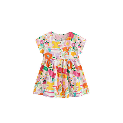 MyKids-USA® Cute Flowers Pattern Short Sleeves Dress for Stylish Girls