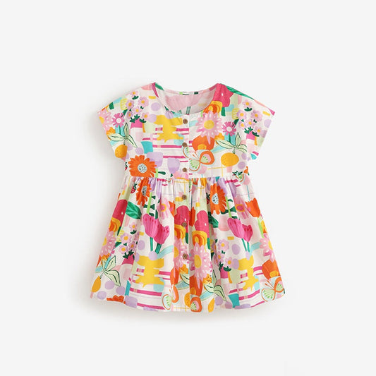 MyKids-USA® Cute Flowers Pattern Short Sleeves Dress for Stylish Girls