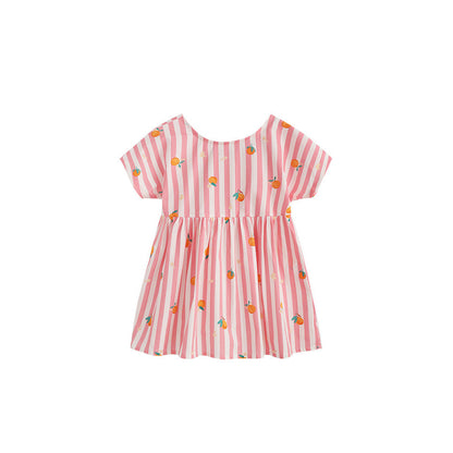 MyKids-USA® Cute Fruits and Striped Pattern Short Sleeves Dress for Stylish Girls