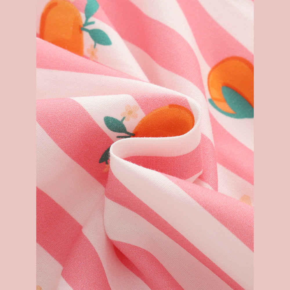 MyKids-USA® Cute Fruits and Striped Pattern Short Sleeves Dress for Stylish Girls