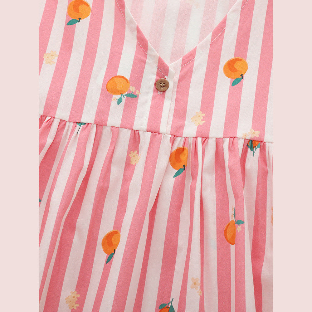 MyKids-USA® Cute Fruits and Striped Pattern Short Sleeves Dress for Stylish Girls
