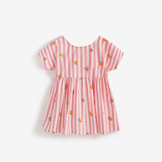 MyKids-USA® Cute Fruits and Striped Pattern Short Sleeves Dress for Stylish Girls