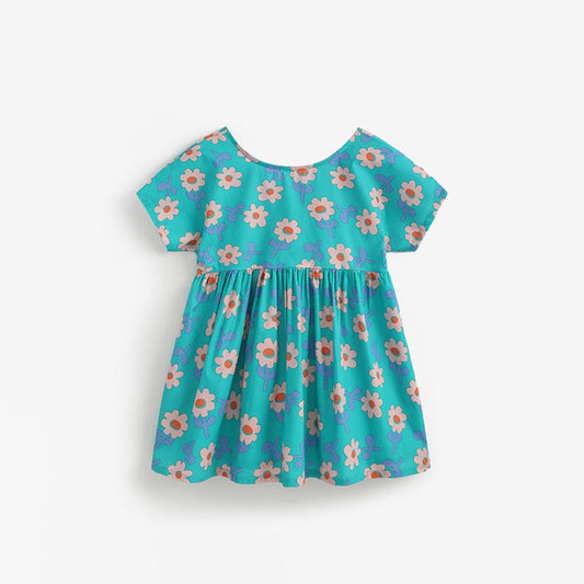 MyKids-USA® Cute Flowers Pattern Short Sleeves Dress for Stylish Girls