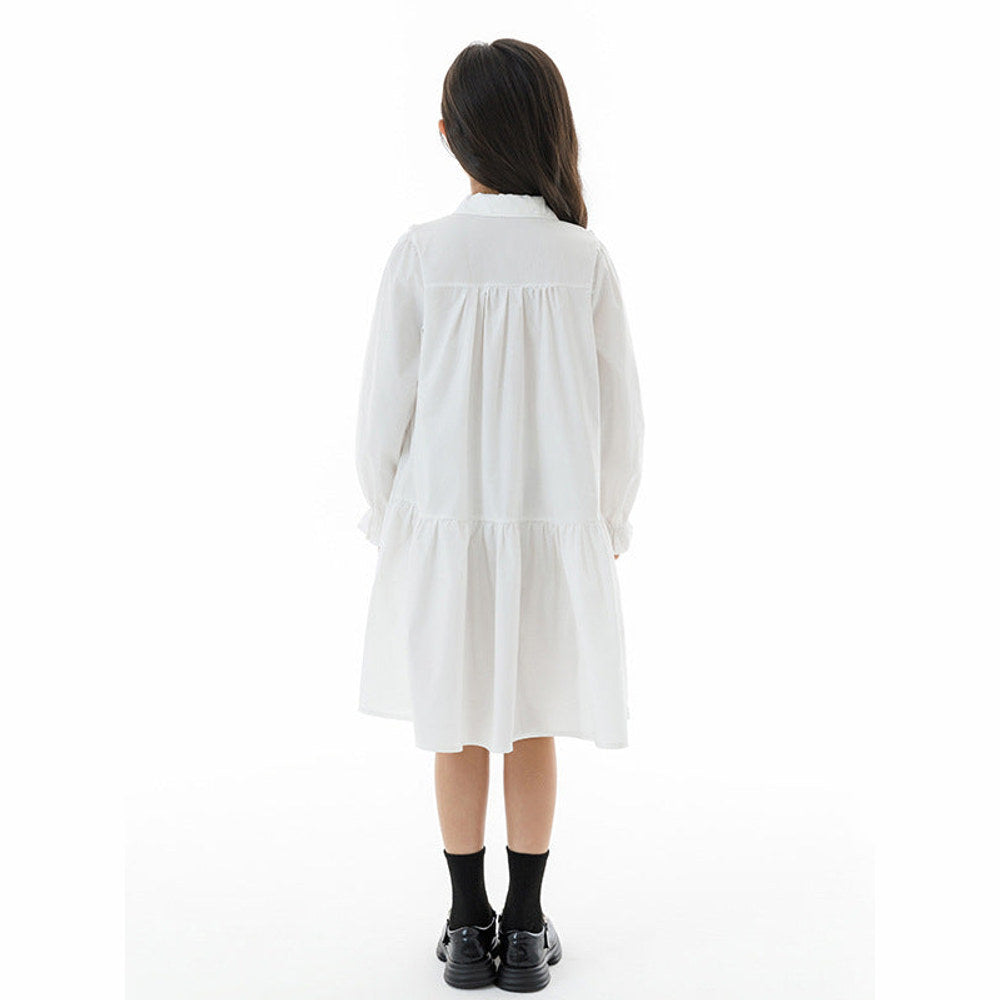 MyKids-USA® Long Sleeves Tie-Dyed White Preppy One-Piece Dress for Stylish Girls
