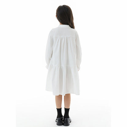 MyKids-USA® Long Sleeves Tie-Dyed White Preppy One-Piece Dress for Stylish Girls
