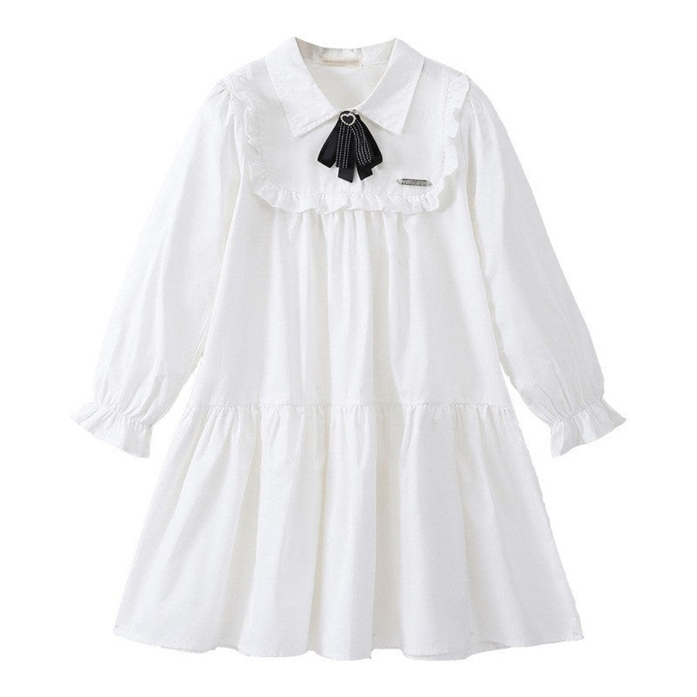 MyKids-USA® Long Sleeves Tie-Dyed White Preppy One-Piece Dress for Stylish Girls