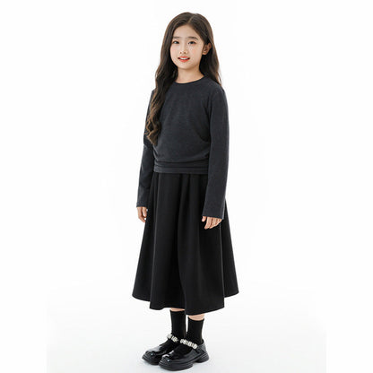 MyKids-USA® Kids Girls Grey Top, Black Sleeveless Vest and Skirt Clothing Set